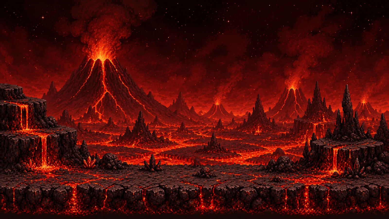 A volcanic planet of erupting lava